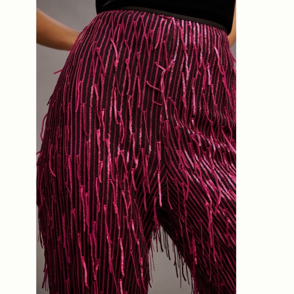 NWT Anthropologie Maeve Fringed Sequined Wide-Leg Pants 4 Petite - Picture 5 of 13
